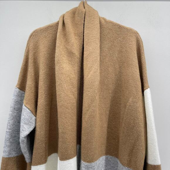 VICI Colorblock Cardigan Sweater Womens Medium Oversized Tan Cream Gray Open - Picture 2 of 5